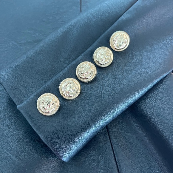 VEGAN LEATHER BUTTON BLAZER JACKET - Picture 14 of 16